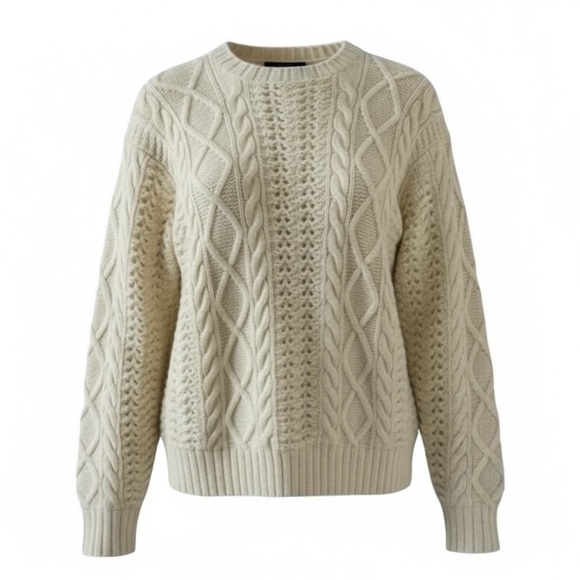 D. Byford Vintage Cream Crew Neck Long Sleeve Cable Knit Sweater Size Large - Picture 1 of 6